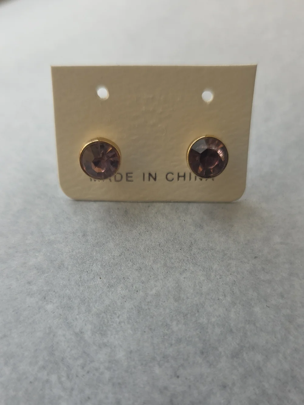 Gold-Trim Pink-purple Crystal Stud Earrings